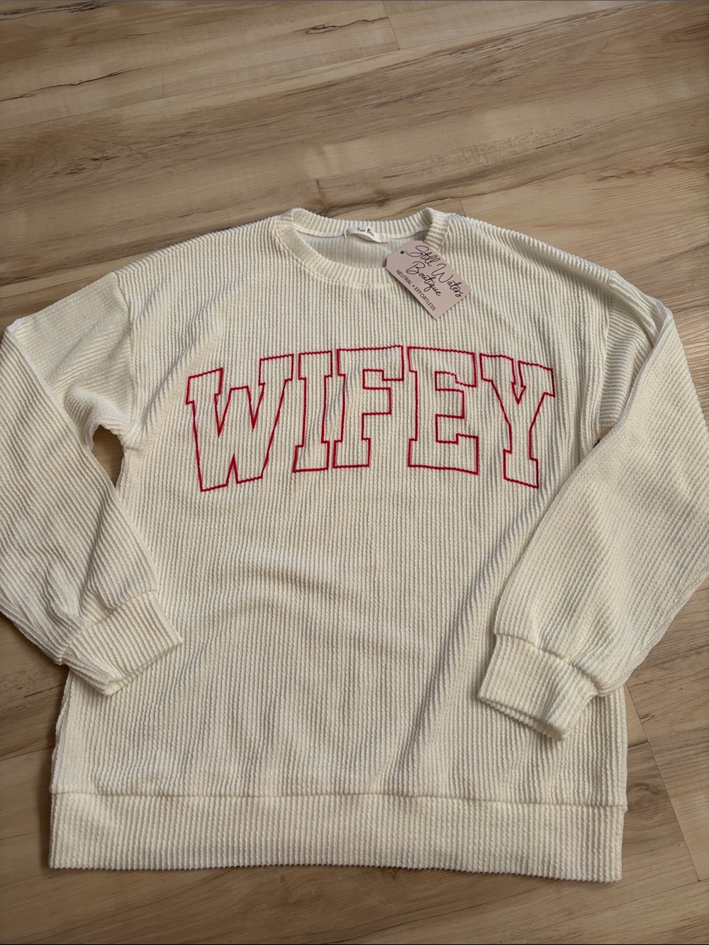 Tres Bien NWT White Corded Wifey Sweatshirt size small wedding honeymoon comfy